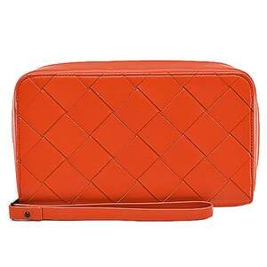 BOTTEGA VENETA Orange Leather Intrecciato Clutch Bag